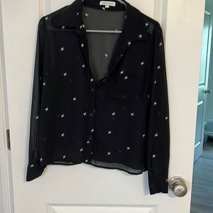 Black sheer long sleeve star button up